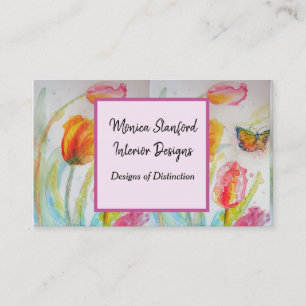 Red Tulip Floral Blume Watercolor Business Card Visitenkarte