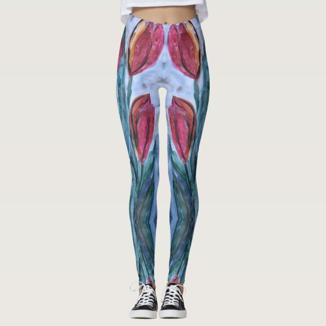 Red Tulip Floral Leggings (Vorderseite)