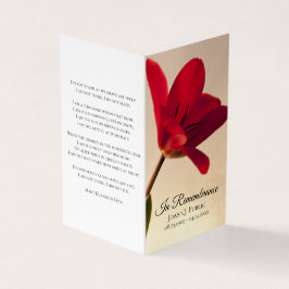 Red Tulip Floral Spring Beerdigung Gedenkgebet Visitenkarten