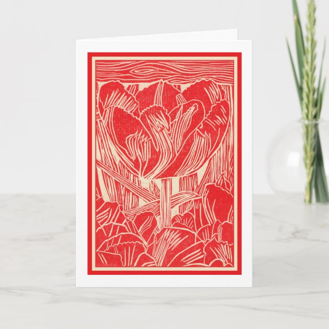 Red Tulip Linocut Grußkarte Karte (Vorderseite)