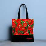 Red Tulip Personalisiert Tote Bag<br><div class="desc">So ein atemberaubendes Design mit einem Muster von hellroten Tulpenlippen-Blume auf einem Hintergrund von grünen Blätter. Fügen Sie Ihren Namen für eine personalisierte Touch hinzu oder löschen Sie den Text für Ihre benutzerdefinierte Tasche. Entworfen für Sie von Evco Studio</div>