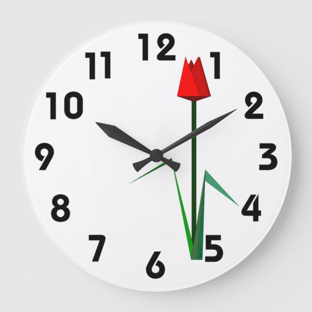 Red Tulip Wall Clock Große Wanduhr (Vorderseite)