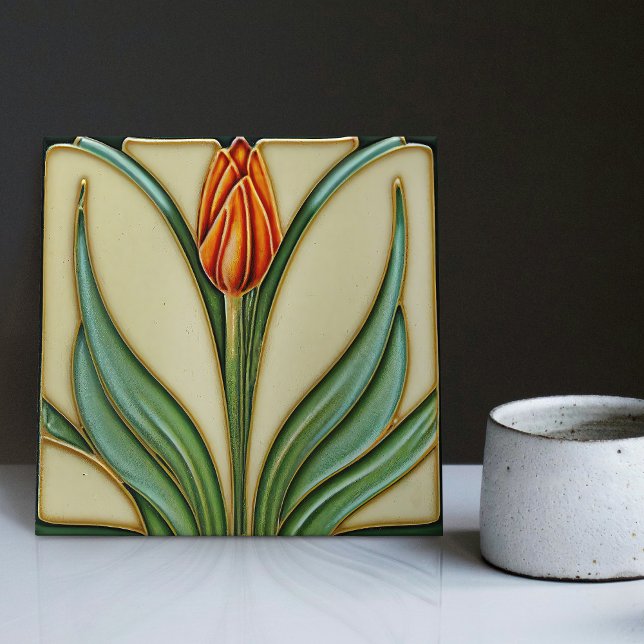 Red Tulip Wall Deco, Jugendstil Art Deco Fliese (Von Creator hochgeladen)