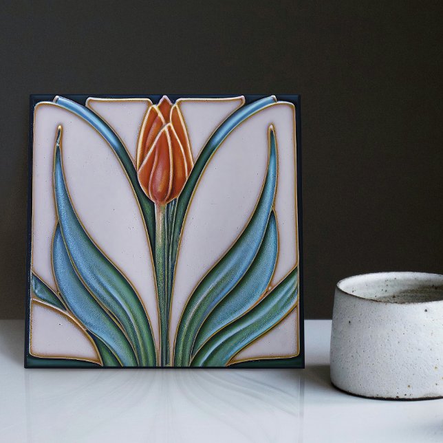 Red Tulip Wall Deco, Jugendstil Art Deco Fliese (Von Creator hochgeladen)