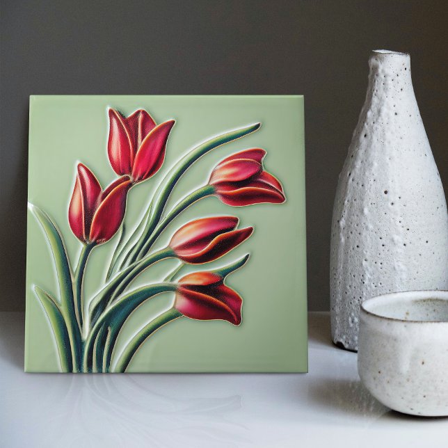 Red Tulip Wall Deco, Jugendstil Art Deco Fliese (Von Creator hochgeladen)