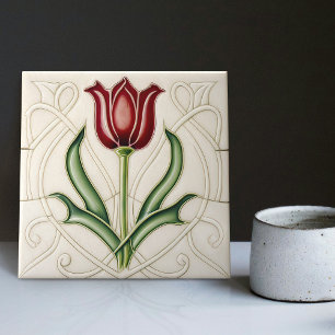 Red Tulip Wall Deco, Jugendstil Art Deco Gibbons Fliese