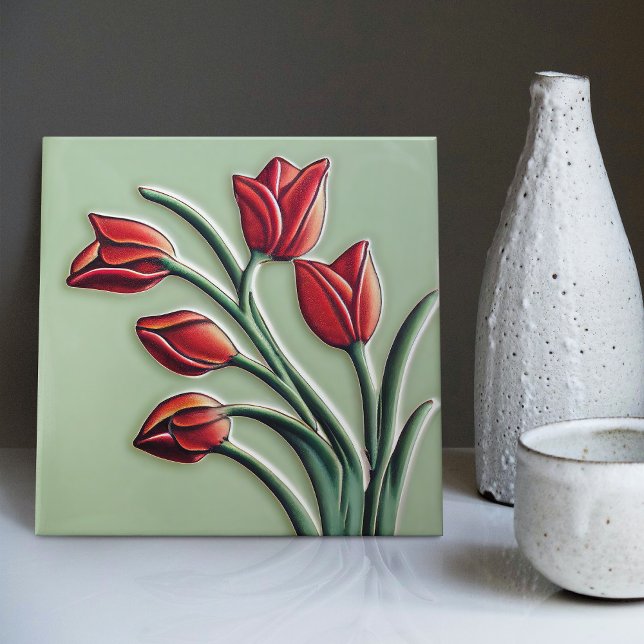 Red Tulip Wall Deco, Jugendstil Art Deco Keramik Fliese (Von Creator hochgeladen)