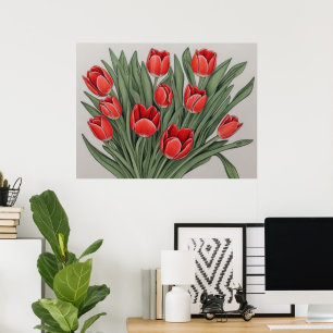 Red Tulip Watercolor Blume Poster