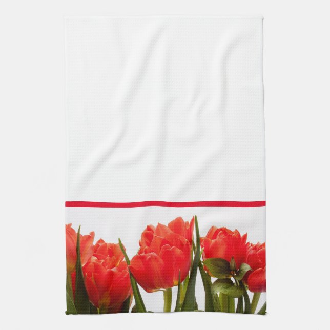 Red Tulips auf einem soliden weißen Küchentuch (Vertikal)