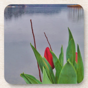 Red Tulips Blue Lake Arrowhead Wasser Getränkeuntersetzer