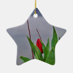 Red Tulips Blue Lake Arrowhead Wasser Keramik Ornament