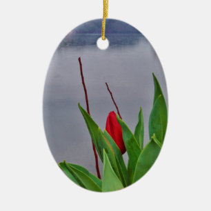 Red Tulips Blue Lake Arrowhead Wasser Keramikornament