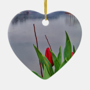 Red Tulips Blue Lake Arrowhead Wasser Keramikornament