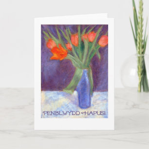 Red Tulips Card zum Geburtstag - Walisische Gruß Karte
