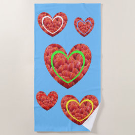 Red Tulips Colored Hearts Beach Handtuch