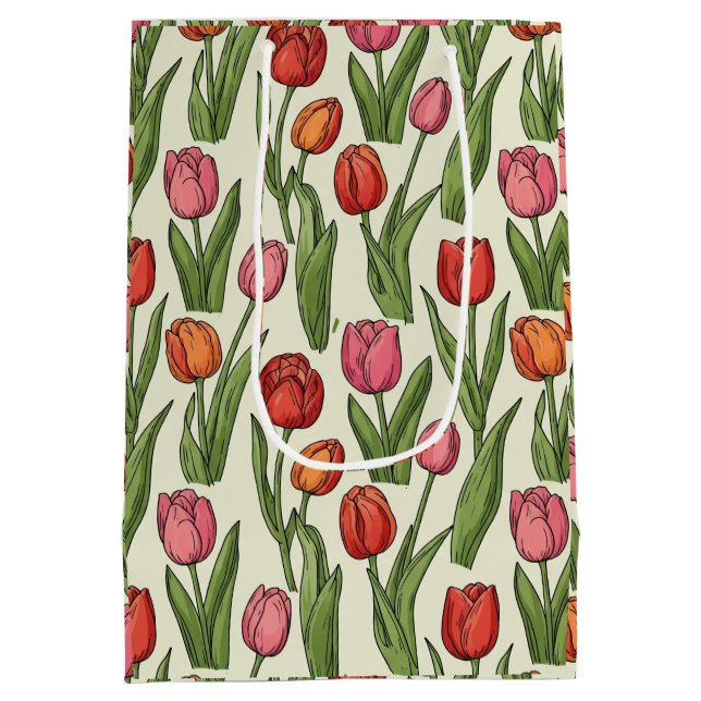 Red Tulips Design Mittlere Geschenktüte (Rückseite)