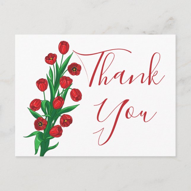 Red Tulips Floral Vielen Dank Hochzeitblumen Postkarte (Vorderseite)