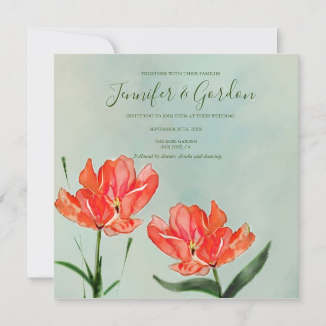 Red Tulips Hochzeitseinladung Einladung (Vorderseite)