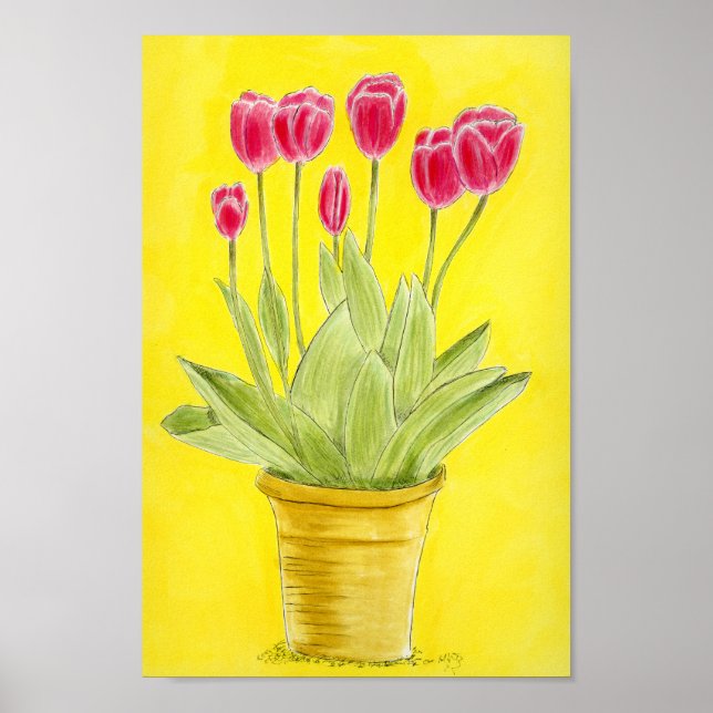 Red tulips in a pot  poster (Vorne)