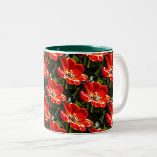 Red Tulips Pattern Zweifarbige Tasse