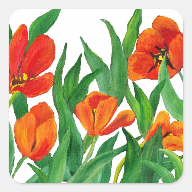 Red Tulips Quadratischer Aufkleber (Vorderseite)