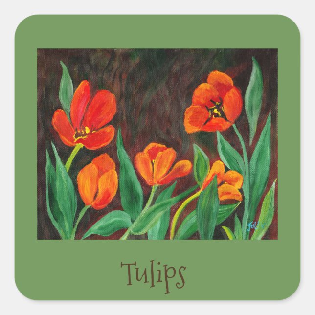 Red Tulips Quadratischer Aufkleber (Vorderseite)