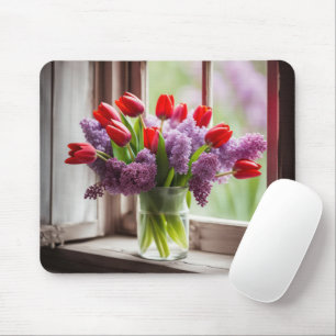 Red Tulips und Lilac Bouquet Mousepad