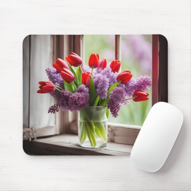 Red Tulips und Lilac Bouquet Mousepad (Mit Mouse)