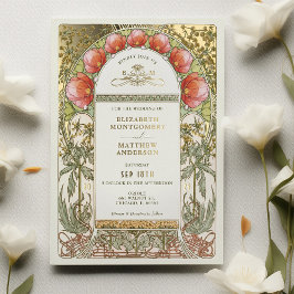 Red Tulips Vintage Wedding Art Nouveau Folieneinladung