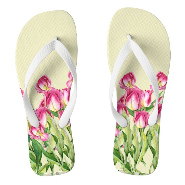 Red Tulips Wasserfarben Illustration  Flip Flops (Fußbett)