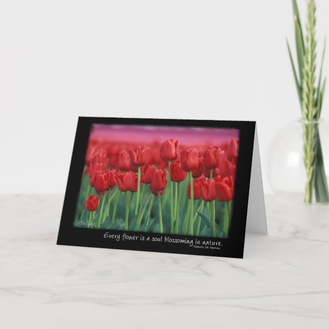 Red Tulips with Quote from Gerard DeNerval Karte (Vorderseite)