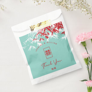 Red & Turquoise Bamboo Blätter Chinesische Hochzei Geschenktütchen