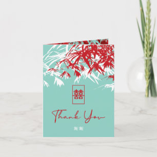 Red & Turquoise Bamboo Verlasse chinesisch Hochzei Dankeskarte
