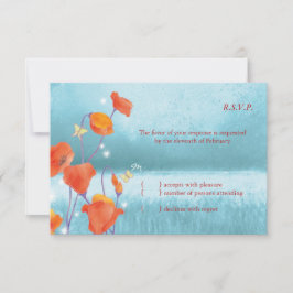 Red & Turquoise Poppy Floral Wedding RSVP Karte