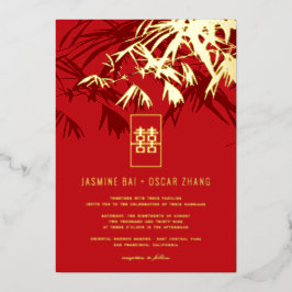 Red & Turquoise Zen Bamboo Blätter Chinesische Hoc Folieneinladung