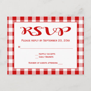 Red UAWG Gingham Kariert Karos Hochzeit Einladungspostkarte