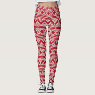 Red Ugge Christmas Sweater Pattern Leggings