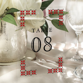 Red Ukrainian Wedding Acrylic Table Number Acryleinladungen