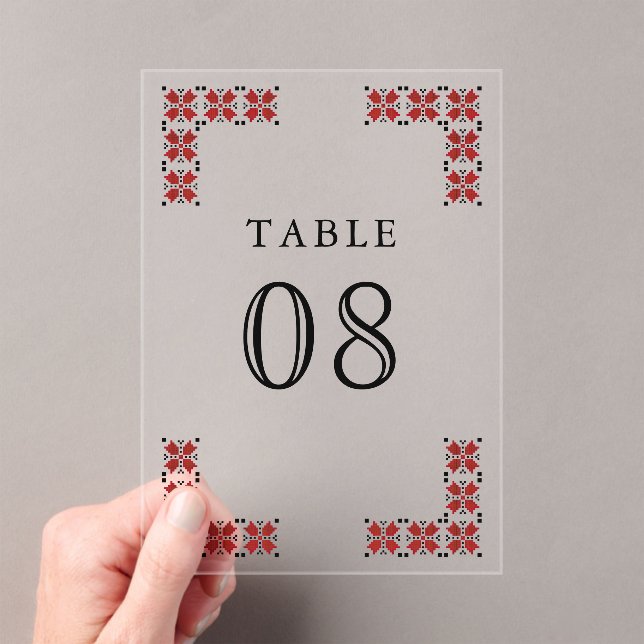Red Ukrainian Wedding Acrylic Table Number Acryleinladungen (Insitu (Handheld))