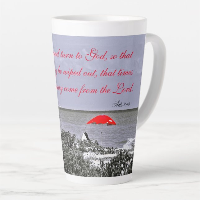 Red Umbrella Acts 2:19 Latte Tasse (Rechte Ecke)