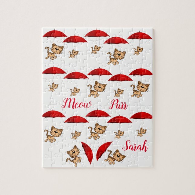 Red Umbrellas Cats Jigsaw Puzzle Daisy (Vertikal)