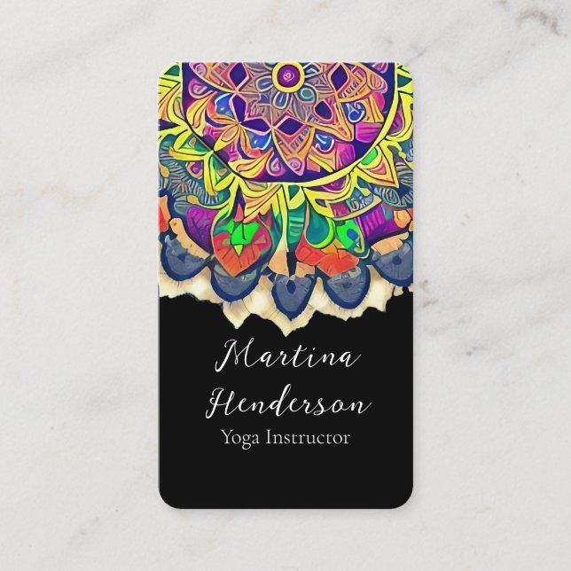 Red und Grüntöne Mandala Visitenkarte (Vorderseite)