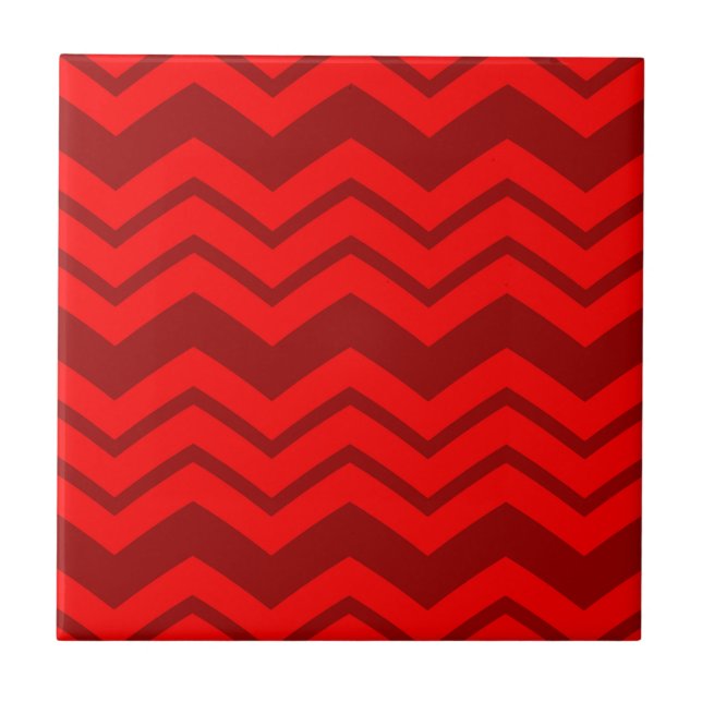 Red und Maroon Zigzag Zickzack Design Fliese (Vorderseite)
