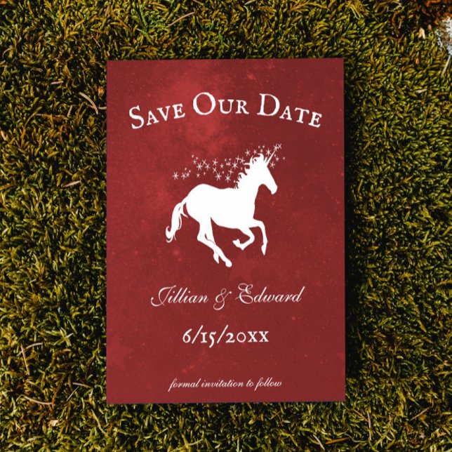 Red Unicorn Ankündigung Datum freihalten (Red Unicorn Save the Date Wedding Announcement)