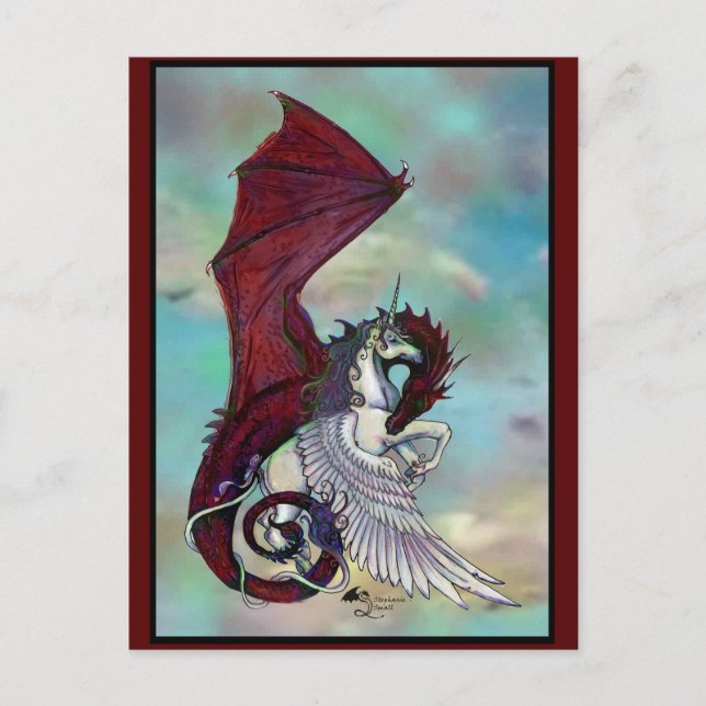Red Unicorn Horse Pony Dragon Reptile Monster Postkarte (Vorderseite)