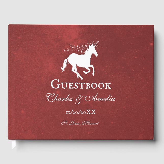 Red Unicorn Wedding Guestbook Gästebuch (Vorderseite)