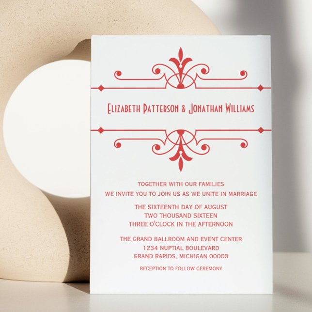 Red v2 Extravagant Ornamental Wedite Einladung (Red v2 Fancy Ornamental Wedding Invite)