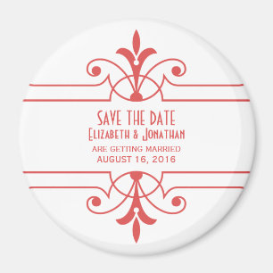 Red v2 Extravagante Ornamental Save the Date Magne Magnet