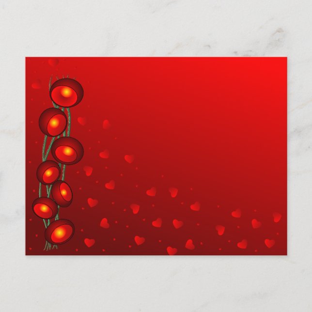 Red Valentine flowers with hearts Feiertagspostkarte (Vorderseite)