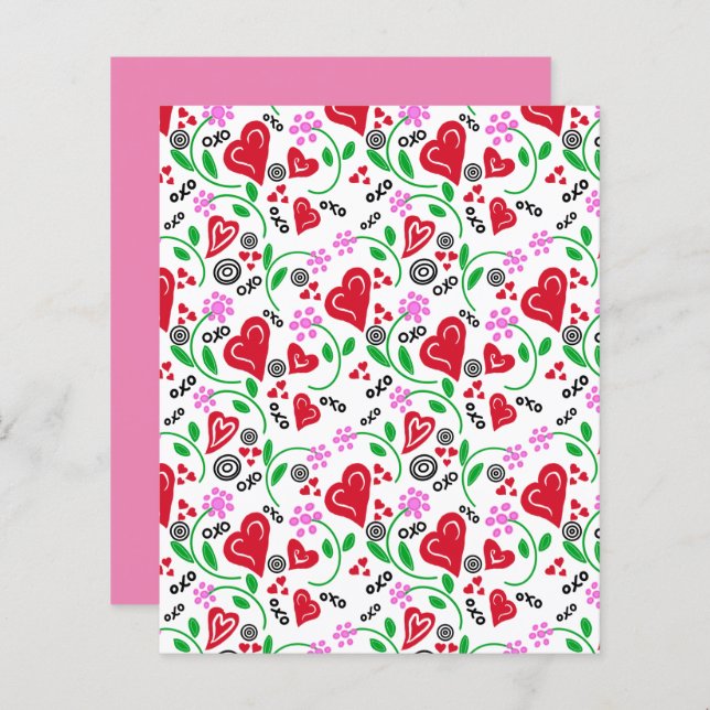 Red Valentine Hearts Pink Blume Scrapbook Paper (Vorne/Hinten)